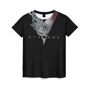 Женская футболка 3D с принтом Эмблема Викингов в Новосибирске, 100% полиэфир ( синтетическое хлопкоподобное полотно) | прямой крой, круглый вырез горловины, длина до линии бедер | vikings | вальхалла | викинги | лого | рагнар лодброк | сериалы | эмблема