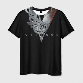 Мужская футболка 3D с принтом Эмблема Викингов в Новосибирске, 100% полиэфир | прямой крой, круглый вырез горловины, длина до линии бедер | vikings | вальхалла | викинги | лого | рагнар лодброк | сериалы | эмблема