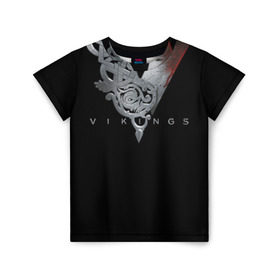 Детская футболка 3D с принтом Эмблема Викингов в Новосибирске, 100% гипоаллергенный полиэфир | прямой крой, круглый вырез горловины, длина до линии бедер, чуть спущенное плечо, ткань немного тянется | vikings | вальхалла | викинги | лого | рагнар лодброк | сериалы | эмблема