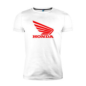 Мужская футболка премиум с принтом Honda Red в Новосибирске, 92% хлопок, 8% лайкра | приталенный силуэт, круглый вырез ворота, длина до линии бедра, короткий рукав | Тематика изображения на принте: логотипа | хонда