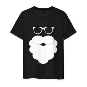Мужская футболка хлопок с принтом Дед Мороз, борода из ваты в Новосибирске, 100% хлопок | прямой крой, круглый вырез горловины, длина до линии бедер, слегка спущенное плечо. | борода