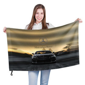 Флаг 3D с принтом Mercedes в Новосибирске, 100% полиэстер | плотность ткани — 95 г/м2, размер — 67 х 109 см. Принт наносится с одной стороны | amg | benz | mercedes | бенс | бенц | мерседес