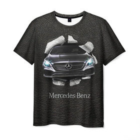 Мужская футболка 3D с принтом Mercedes в Новосибирске, 100% полиэфир | прямой крой, круглый вырез горловины, длина до линии бедер | amg | benz | mercedes | бенс | бенц | кожа | мерседес