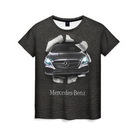 Женская футболка 3D с принтом Mercedes в Новосибирске, 100% полиэфир ( синтетическое хлопкоподобное полотно) | прямой крой, круглый вырез горловины, длина до линии бедер | amg | benz | mercedes | бенс | бенц | кожа | мерседес