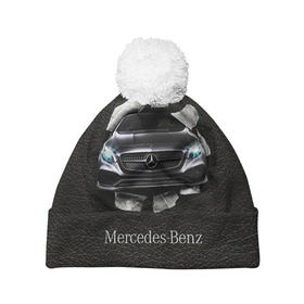 Шапка 3D c помпоном с принтом Mercedes в Новосибирске, 100% полиэстер | универсальный размер, печать по всей поверхности изделия | amg | benz | mercedes | бенс | бенц | кожа | мерседес