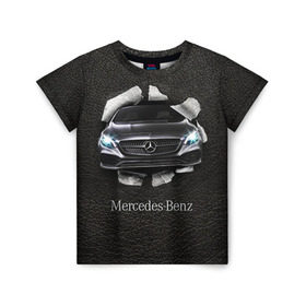Детская футболка 3D с принтом Mercedes в Новосибирске, 100% гипоаллергенный полиэфир | прямой крой, круглый вырез горловины, длина до линии бедер, чуть спущенное плечо, ткань немного тянется | amg | benz | mercedes | бенс | бенц | кожа | мерседес