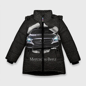 Зимняя куртка для девочек 3D с принтом Mercedes в Новосибирске, ткань верха — 100% полиэстер; подклад — 100% полиэстер, утеплитель — 100% полиэстер. | длина ниже бедра, удлиненная спинка, воротник стойка и отстегивающийся капюшон. Есть боковые карманы с листочкой на кнопках, утяжки по низу изделия и внутренний карман на молнии. 

Предусмотрены светоотражающий принт на спинке, радужный светоотражающий элемент на пуллере молнии и на резинке для утяжки. | amg | benz | mercedes | бенс | бенц | кожа | мерседес