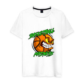 Мужская футболка хлопок с принтом Баскетбольное безумие в Новосибирске, 100% хлопок | прямой крой, круглый вырез горловины, длина до линии бедер, слегка спущенное плечо. | basketball | madness | мяч | сумасшедший | чокнутый