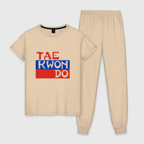 Женская пижама хлопок с принтом Taekwondo Россия в Новосибирске, 100% хлопок | брюки и футболка прямого кроя, без карманов, на брюках мягкая резинка на поясе и по низу штанин | тхэквондо