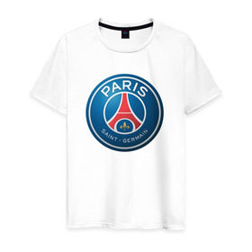 Мужская футболка хлопок с принтом Paris Saint Germain в Новосибирске, 100% хлопок | прямой крой, круглый вырез горловины, длина до линии бедер, слегка спущенное плечо. | псж