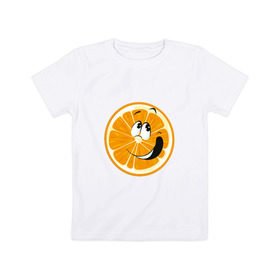Детская футболка хлопок с принтом Веселый апельсин в Новосибирске, 100% хлопок | круглый вырез горловины, полуприлегающий силуэт, длина до линии бедер | апельсин | прикольная | рожа | рожица | фрукт