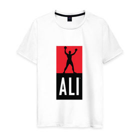 Мужская футболка хлопок с принтом Ali by boxcluber в Новосибирске, 100% хлопок | прямой крой, круглый вырез горловины, длина до линии бедер, слегка спущенное плечо. | muhammad ali | мухаммед али
