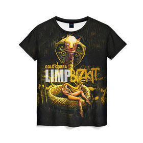 Женская футболка 3D с принтом Limp Bizkit в Новосибирске, 100% полиэфир ( синтетическое хлопкоподобное полотно) | прямой крой, круглый вырез горловины, длина до линии бедер | bizkit | cobra | gold | limp | limp bizkit | бизкит | голд | кобра | лимп | лимп бизкит | лимпбизкит | рок