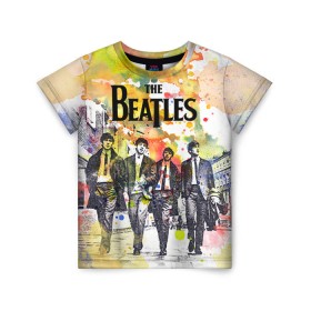 Детская футболка 3D с принтом The Beatles в Новосибирске, 100% гипоаллергенный полиэфир | прямой крой, круглый вырез горловины, длина до линии бедер, чуть спущенное плечо, ткань немного тянется | beatles | rock | the beatles | битлз | битлс | битлы | рок