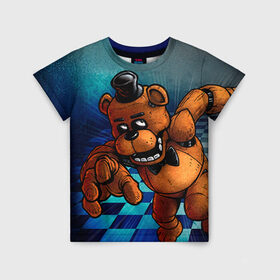 Детская футболка 3D с принтом Five Nights At Freddy`s в Новосибирске, 100% гипоаллергенный полиэфир | прямой крой, круглый вырез горловины, длина до линии бедер, чуть спущенное плечо, ткань немного тянется | five nights at freddys | fnaf | freddy | игры | медведь | мишка | фнаф | фредди
