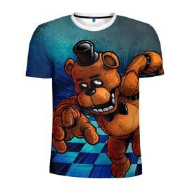 Мужская футболка 3D спортивная с принтом Five Nights At Freddy`s в Новосибирске, 100% полиэстер с улучшенными характеристиками | приталенный силуэт, круглая горловина, широкие плечи, сужается к линии бедра | five nights at freddys | fnaf | freddy | игры | медведь | мишка | фнаф | фредди