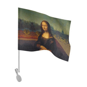 Флаг для автомобиля с принтом Леонардо да Винчи - Мона Лиза в Новосибирске, 100% полиэстер | Размер: 30*21 см | картина | леонардо да винчи | лиза | мона | мона лиза | художник