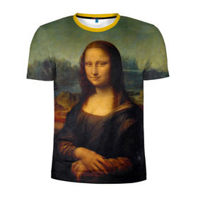 Мужская футболка 3D спортивная с принтом Леонардо да Винчи - Мона Лиза в Новосибирске, 100% полиэстер с улучшенными характеристиками | приталенный силуэт, круглая горловина, широкие плечи, сужается к линии бедра | картина | леонардо да винчи | лиза | мона | мона лиза | художник
