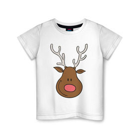 Детская футболка хлопок с принтом Улыбка оленя в Новосибирске, 100% хлопок | круглый вырез горловины, полуприлегающий силуэт, длина до линии бедер | милый | новый год | олень | рога | рождество | улыбка