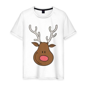 Мужская футболка хлопок с принтом Улыбка оленя в Новосибирске, 100% хлопок | прямой крой, круглый вырез горловины, длина до линии бедер, слегка спущенное плечо. | милый | новый год | олень | рога | рождество | улыбка