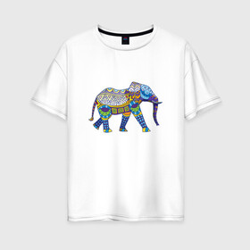 Женская футболка хлопок Oversize с принтом Слон Мозаика Индия в Новосибирске, 100% хлопок | свободный крой, круглый ворот, спущенный рукав, длина до линии бедер
 | индия | мозаика | слон