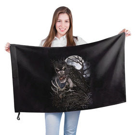 Флаг 3D с принтом Ночной охотник в Новосибирске, 100% полиэстер | плотность ткани — 95 г/м2, размер — 67 х 109 см. Принт наносится с одной стороны | арт | кристофер ловелл | луна | мода | ночной охотник | ночь | охотник | сердце | филин