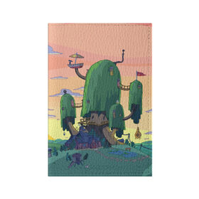 Обложка для паспорта матовая кожа с принтом Adventure Time в Новосибирске, натуральная матовая кожа | размер 19,3 х 13,7 см; прозрачные пластиковые крепления | Тематика изображения на принте: adventure time | время приключений | пейзаж