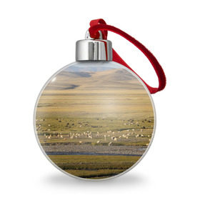 Ёлочный шар с принтом Долина жизни в Новосибирске, Пластик | Диаметр: 77 мм | алтай | горы | долина | камни | пастбище в горной долинеживотные | пески | пустыни | рек