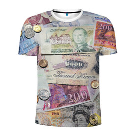Мужская футболка 3D спортивная с принтом Pounds в Новосибирске, 100% полиэстер с улучшенными характеристиками | приталенный силуэт, круглая горловина, широкие плечи, сужается к линии бедра | money | pound | деньги | фунты
