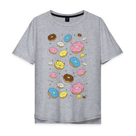 Мужская футболка хлопок Oversize с принтом Пончики в Новосибирске, 100% хлопок | свободный крой, круглый ворот, “спинка” длиннее передней части | гомер