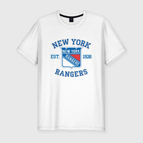 Мужская футболка премиум с принтом New York Rengers в Новосибирске, 92% хлопок, 8% лайкра | приталенный силуэт, круглый вырез ворота, длина до линии бедра, короткий рукав | new york | new york rengers | rengers | спорт | хоккей