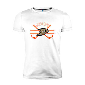 Мужская футболка премиум с принтом Ducks в Новосибирске, 92% хлопок, 8% лайкра | приталенный силуэт, круглый вырез ворота, длина до линии бедра, короткий рукав | anaheim ducks | ducks | спорт | хоккей