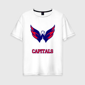 Женская футболка хлопок Oversize с принтом Washington Capitals в Новосибирске, 100% хлопок | свободный крой, круглый ворот, спущенный рукав, длина до линии бедер
 | capitals | washington capitals | спорт | хоккей