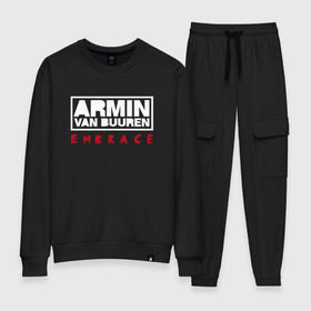 Женский костюм хлопок с принтом Armin van Buuren Embrace в Новосибирске, 100% хлопок | на свитшоте круглая горловина, мягкая резинка по низу. Брюки заужены к низу, на них два вида карманов: два 