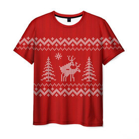 Мужская футболка 3D с принтом Свитер с оленями в Новосибирске, 100% полиэфир | прямой крой, круглый вырез горловины, длина до линии бедер | deer | new year | sweater | winter | зима | новый год | олени | рождество | с новым годом | сhristmas | свитер