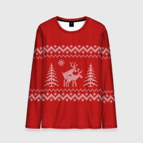 Мужской лонгслив 3D с принтом Свитер с оленями в Новосибирске, 100% полиэстер | длинные рукава, круглый вырез горловины, полуприлегающий силуэт | deer | new year | sweater | winter | зима | новый год | олени | рождество | с новым годом | сhristmas | свитер