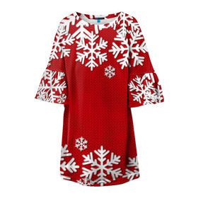 Детское платье 3D с принтом Снежинки в Новосибирске, 100% полиэстер | прямой силуэт, чуть расширенный к низу. Круглая горловина, на рукавах — воланы | new year | snowflake | sweater | winter | зима | новый год | рождество | с новым годом | сhristmas | свитер | снежинка