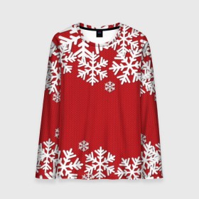 Мужской лонгслив 3D с принтом Снежинки в Новосибирске, 100% полиэстер | длинные рукава, круглый вырез горловины, полуприлегающий силуэт | Тематика изображения на принте: new year | snowflake | sweater | winter | зима | новый год | рождество | с новым годом | сhristmas | свитер | снежинка