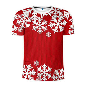 Мужская футболка 3D спортивная с принтом Снежинки в Новосибирске, 100% полиэстер с улучшенными характеристиками | приталенный силуэт, круглая горловина, широкие плечи, сужается к линии бедра | new year | snowflake | sweater | winter | зима | новый год | рождество | с новым годом | сhristmas | свитер | снежинка