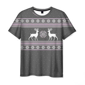 Мужская футболка 3D с принтом Свитер с оленями в Новосибирске, 100% полиэфир | прямой крой, круглый вырез горловины, длина до линии бедер | deer | new year | sweater | winter | зима | новый год | олени | рождество | сhristmas | свитер