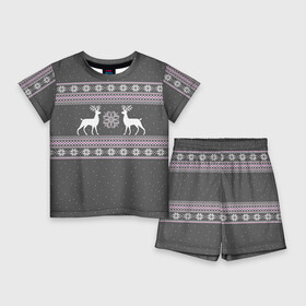 Детский костюм с шортами 3D с принтом Свитер с оленями в Новосибирске,  |  | deer | new year | sweater | winter | зима | новый год | олени | рождество | сhristmas | свитер