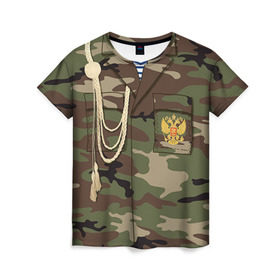 Женская футболка 3D с принтом Армейская форма в Новосибирске, 100% полиэфир ( синтетическое хлопкоподобное полотно) | прямой крой, круглый вырез горловины, длина до линии бедер | 23 | армейская | армия | дембель | защитник | камуфляж | отечества | солдат | тельняшка | февраля | форма