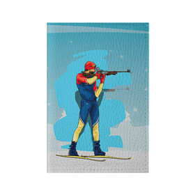 Обложка для паспорта матовая кожа с принтом Биатлон в Новосибирске, натуральная матовая кожа | размер 19,3 х 13,7 см; прозрачные пластиковые крепления | biathlon | sport | winter | биатлон | биатлонисты | зимние виды спорта | спорт | стрельба