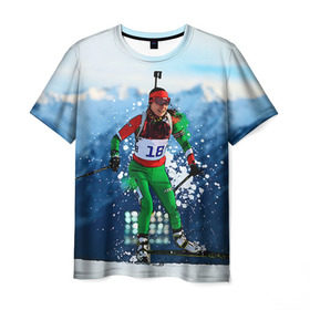Мужская футболка 3D с принтом Биатлон в Новосибирске, 100% полиэфир | прямой крой, круглый вырез горловины, длина до линии бедер | biathlon | sport | winter | биатлон | биатлонисты | зимние виды спорта | спорт | стрельба