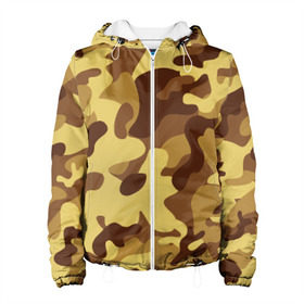 Женская куртка 3D с принтом Пустынный камуфляж в Новосибирске, ткань верха — 100% полиэстер, подклад — флис | прямой крой, подол и капюшон оформлены резинкой с фиксаторами, два кармана без застежек по бокам, один большой потайной карман на груди. Карман на груди застегивается на липучку | camo | camouflage | military | камо