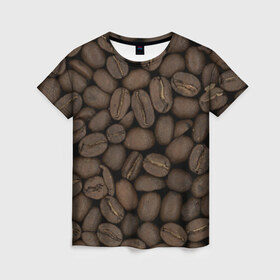 Женская футболка 3D с принтом Кофе в Новосибирске, 100% полиэфир ( синтетическое хлопкоподобное полотно) | прямой крой, круглый вырез горловины, длина до линии бедер | зёр | зерно | кофе | макро | обои | текстуры | фон | фото