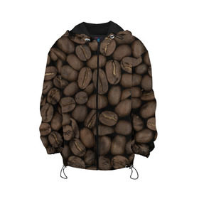 Детская куртка 3D с принтом Кофе в Новосибирске, 100% полиэстер | застежка — молния, подол и капюшон оформлены резинкой с фиксаторами, по бокам — два кармана без застежек, один потайной карман на груди, плотность верхнего слоя — 90 г/м2; плотность флисового подклада — 260 г/м2 | Тематика изображения на принте: зёр | зерно | кофе | макро | обои | текстуры | фон | фото
