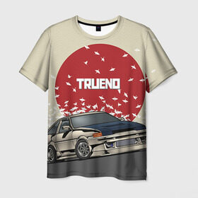 Мужская футболка 3D с принтом Toyota Trueno ae86 в Новосибирске, 100% полиэфир | прямой крой, круглый вырез горловины, длина до линии бедер | 86 | corolla | crane | hachiroku | jdm | toyota | trueno | ае86 | журавлики | тоёта | тойота | труено | хачироку | япония