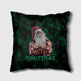 Подушка 3D с принтом Metal christmas в Новосибирске, наволочка – 100% полиэстер, наполнитель – холлофайбер (легкий наполнитель, не вызывает аллергию). | состоит из подушки и наволочки. Наволочка на молнии, легко снимается для стирки | happy new year | metal christmas | new year | santa | santa claus | дед мороз | метал | новый год | с новым годом | санта клаус