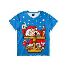 Детская футболка 3D с принтом Дед мороз в Новосибирске, 100% гипоаллергенный полиэфир | прямой крой, круглый вырез горловины, длина до линии бедер, чуть спущенное плечо, ткань немного тянется | happy new year | new year | santa | santa claus | дед мороз | новый год | с новым годом | санта клаус | снежинки